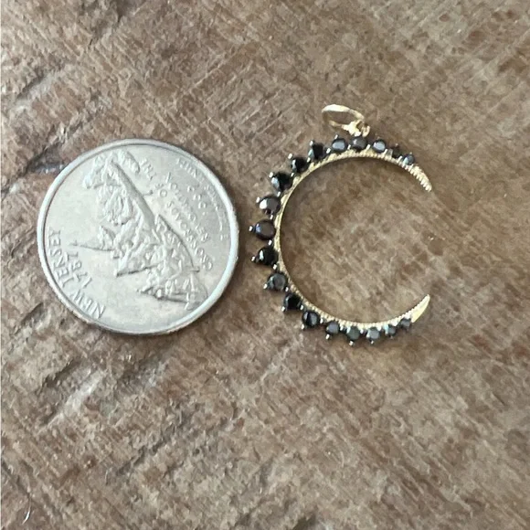 14k Gold and Black Diamond Moon Pendant - Picture 7 of 10